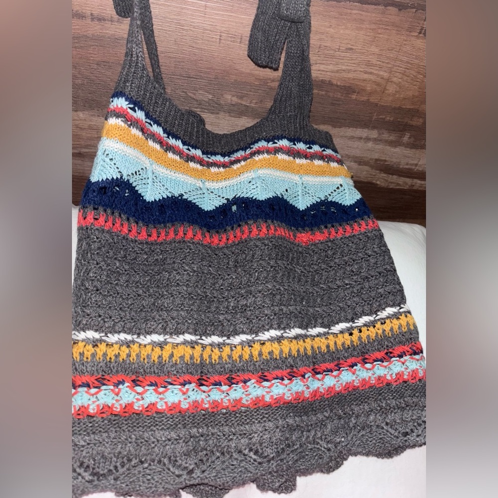 POL NWOT Crochet Multicolor Striped Square NeckTop - Picture 3 of 6
